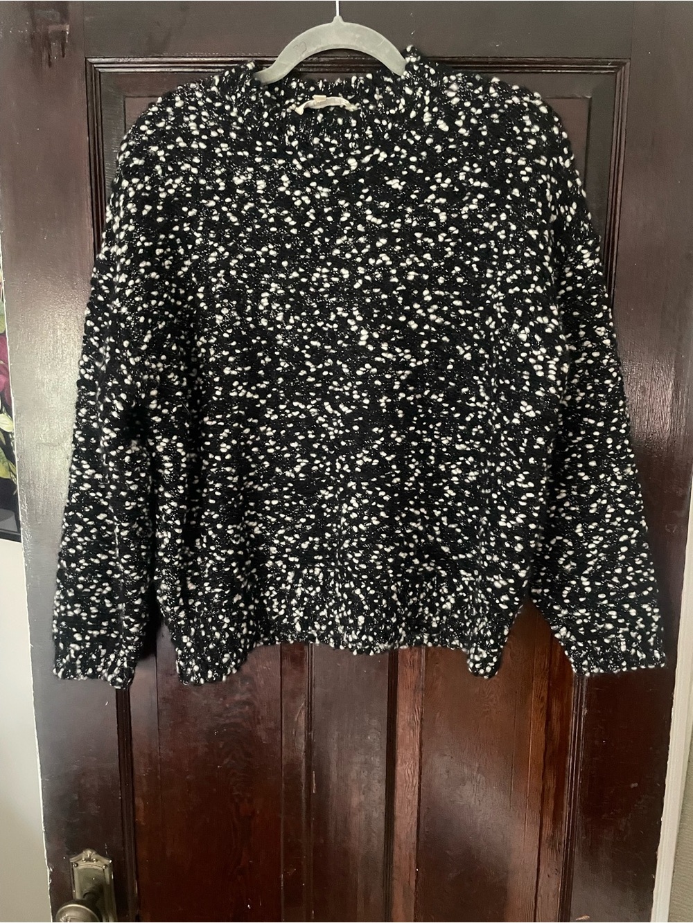 Sezane Black and White Speckle Crewneck Sweater
